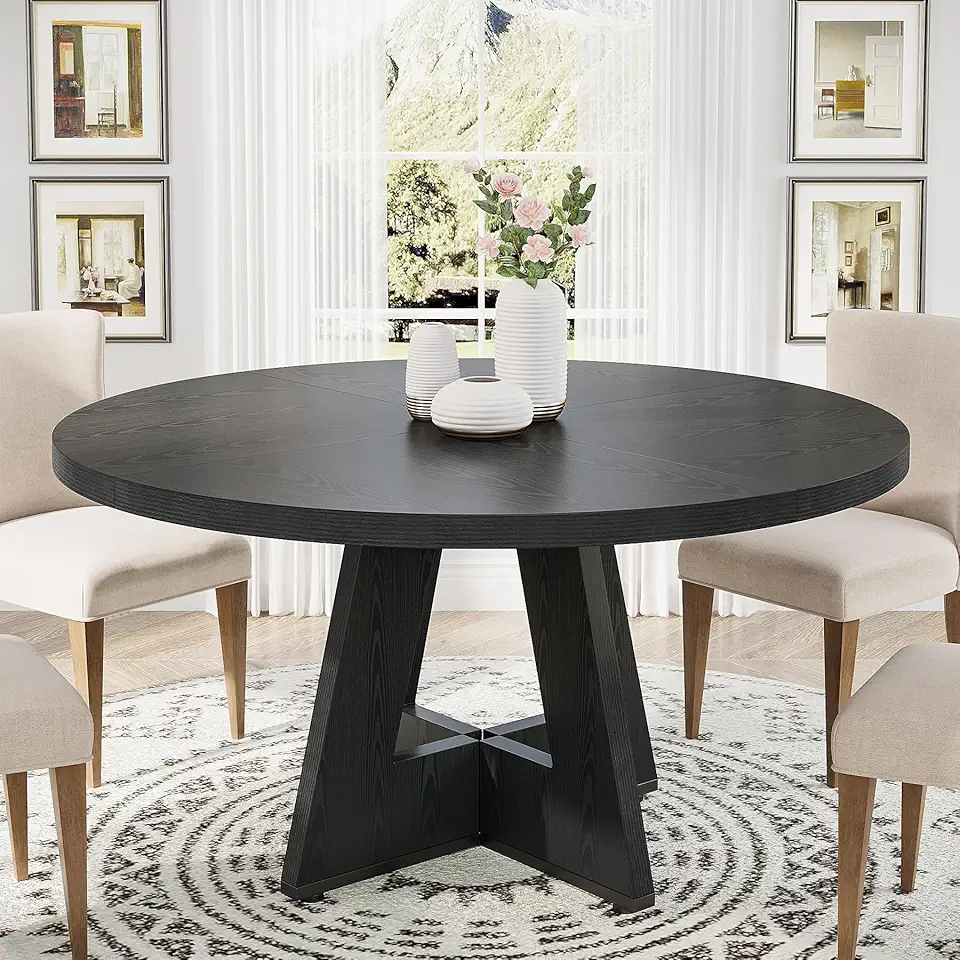 Bed Bath & Beyond 47-inch Round Dining Table Wood Dinner Table for 4-6 People Black