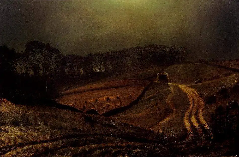 Toperfect 2 Paintings Under The Harvest Moon nightscene John Atkinson Grimshaw Oil Art on Canvas - Famous Artworks 02, $50-$2000 Hand Painted by Art Academies' Teachers