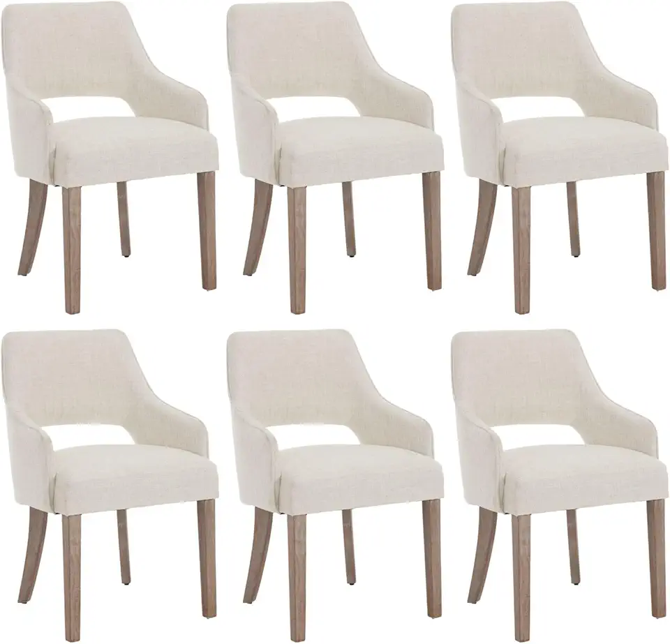 Sponsored Ad - Linen Dining Chairs Set of 6, Upholstered Farmhouse Kitchen Chair Accent Chairs Side Chair with Wood Legs for Living Room/Dining Room/Bedroom/Restaurant, Upgraded Size, Cream