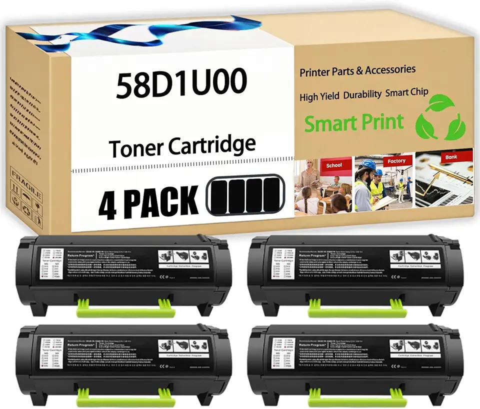 Compatible for Lexmark 58D1U00 Toner Cartridge MS725dvn MS823dn MS823n MS825dn MX822ade MX822adxe MX826ade MX826adxe Printers, High Yield 55000 Pages, with Chip (4 Pack Black)
