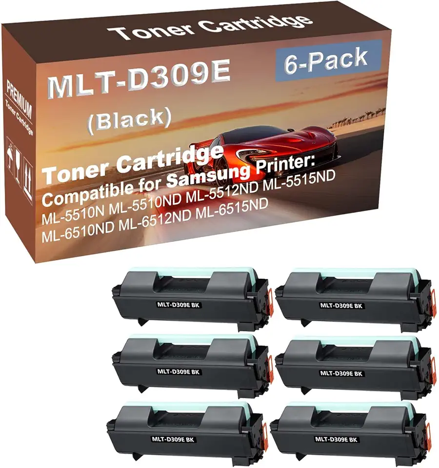6-Pack Compatible High Capacity MLT-D309E Toner Cartridge use for Samsung ML-5510N, ML-5510ND, ML-5512ND Printer (Black)
