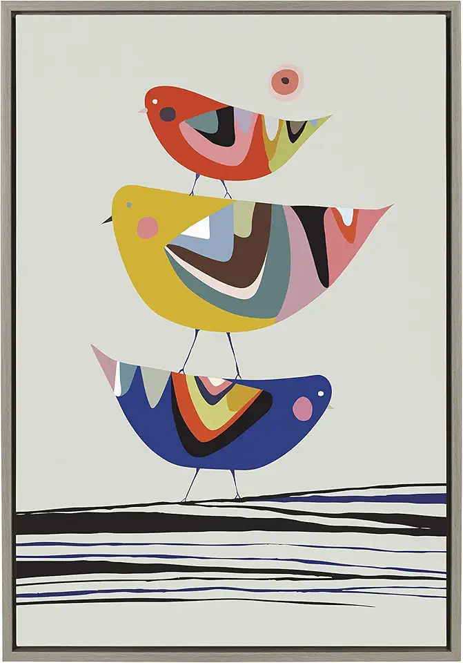 Kate and Laurel Sylvie The Family Tree Framed Canvas Wall Art by Rachel Lee of My Dream Wall, 23x33 Gray, Adorable Bird Art for Wall