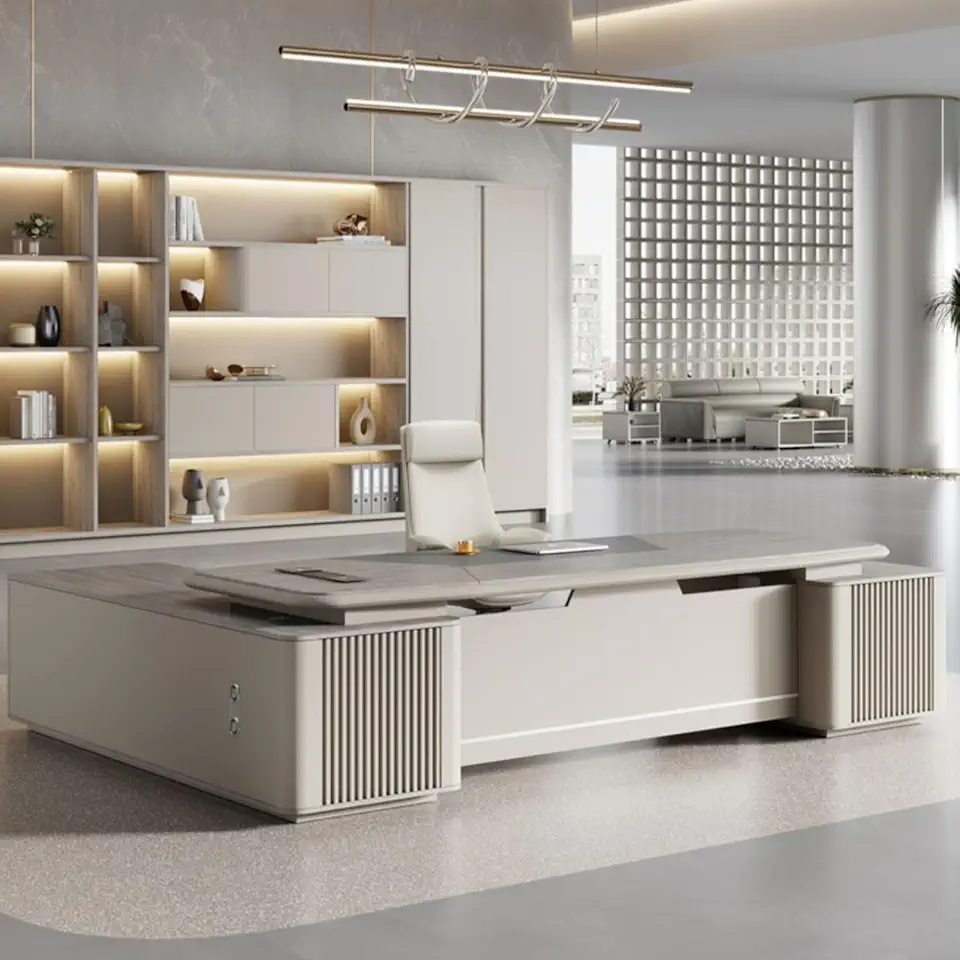 HOLIV Large L-Shaped Office Desk Home Office Furniture with Storage Shelves Executive Desk with File Cabinet, Computer Desk Business Furniture Set for Home Office