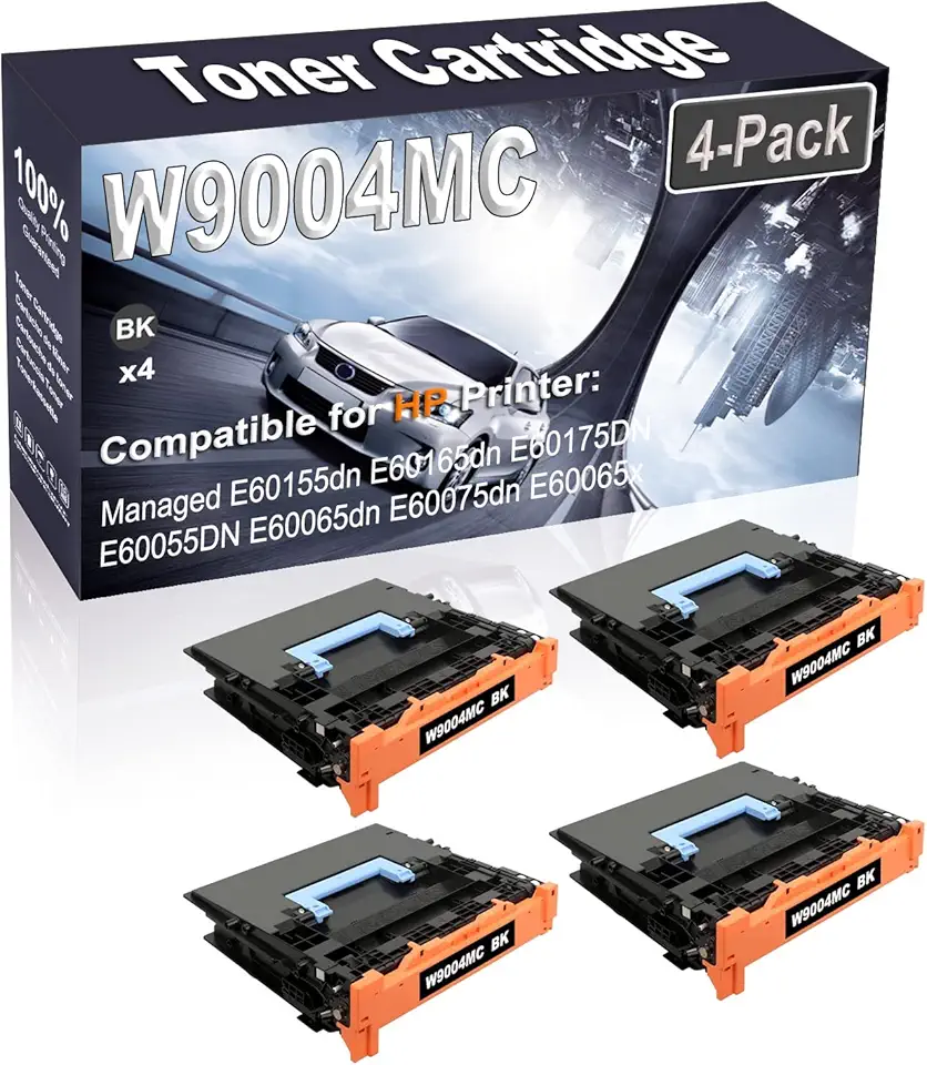 4-Pack (Black) Compatible W9004 W9004MC Printer Toner Cartridge (High Capacity) fit for HP Managed E60065 E60075 E62555 E62565 E62575 Printer