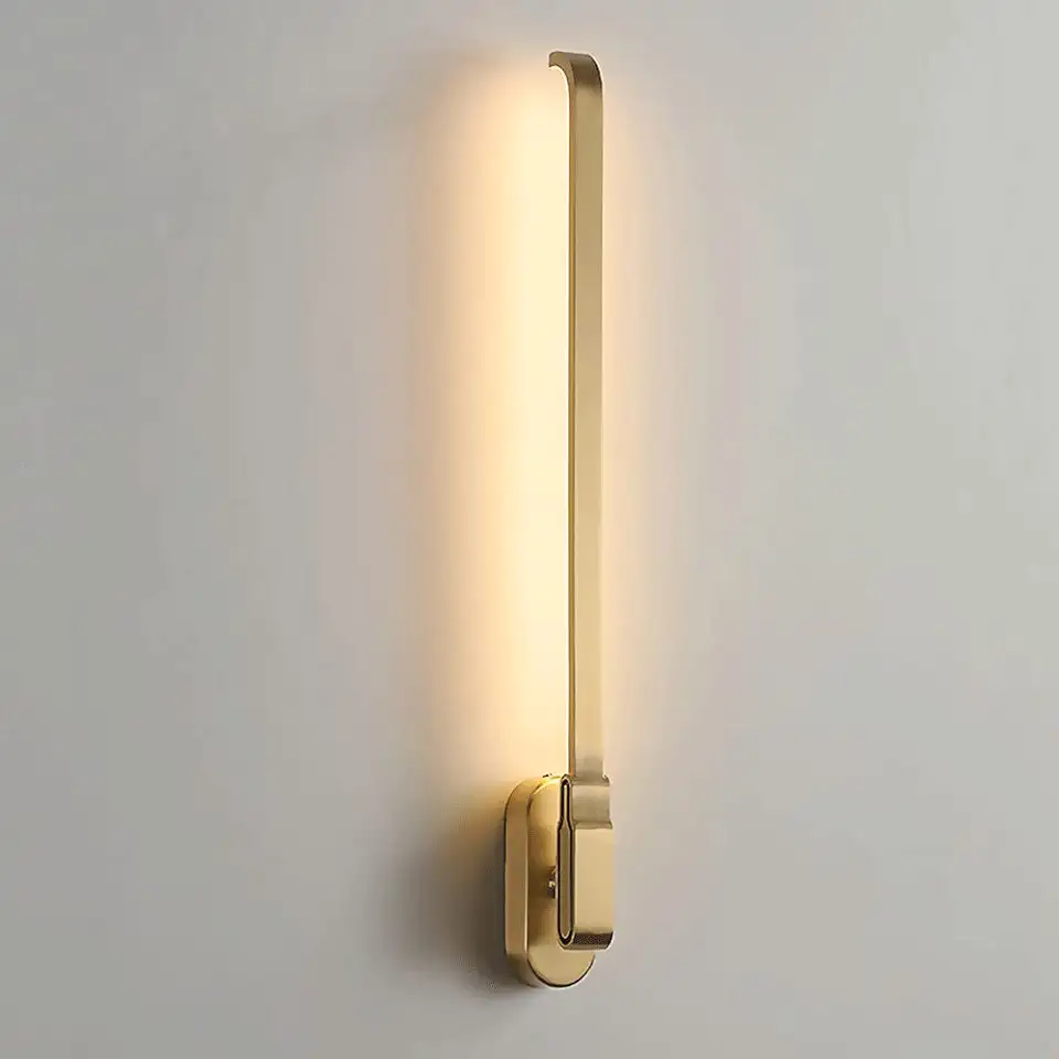 Brass Wall Lamp, Chinese Style Zen Wall Sconce, Simple Linear Copper Wall Light, Creative Bedside Long Wall Lamps, Oriental Traditional Bedroom Led Decorative,60cm