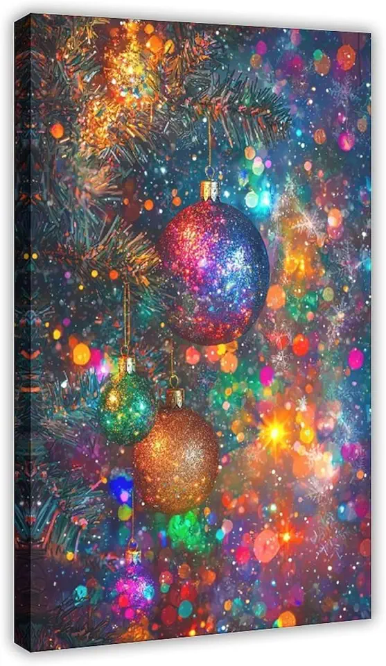 Vibrant Modern Christmas Wall Decor – Magical Holiday Canvas, Colorful Lights & Enchanting Atmosphere Canvas Poster Wall Art Decor Print Picture Paintings for Living Room Bedroom Decoration 20x30inch(