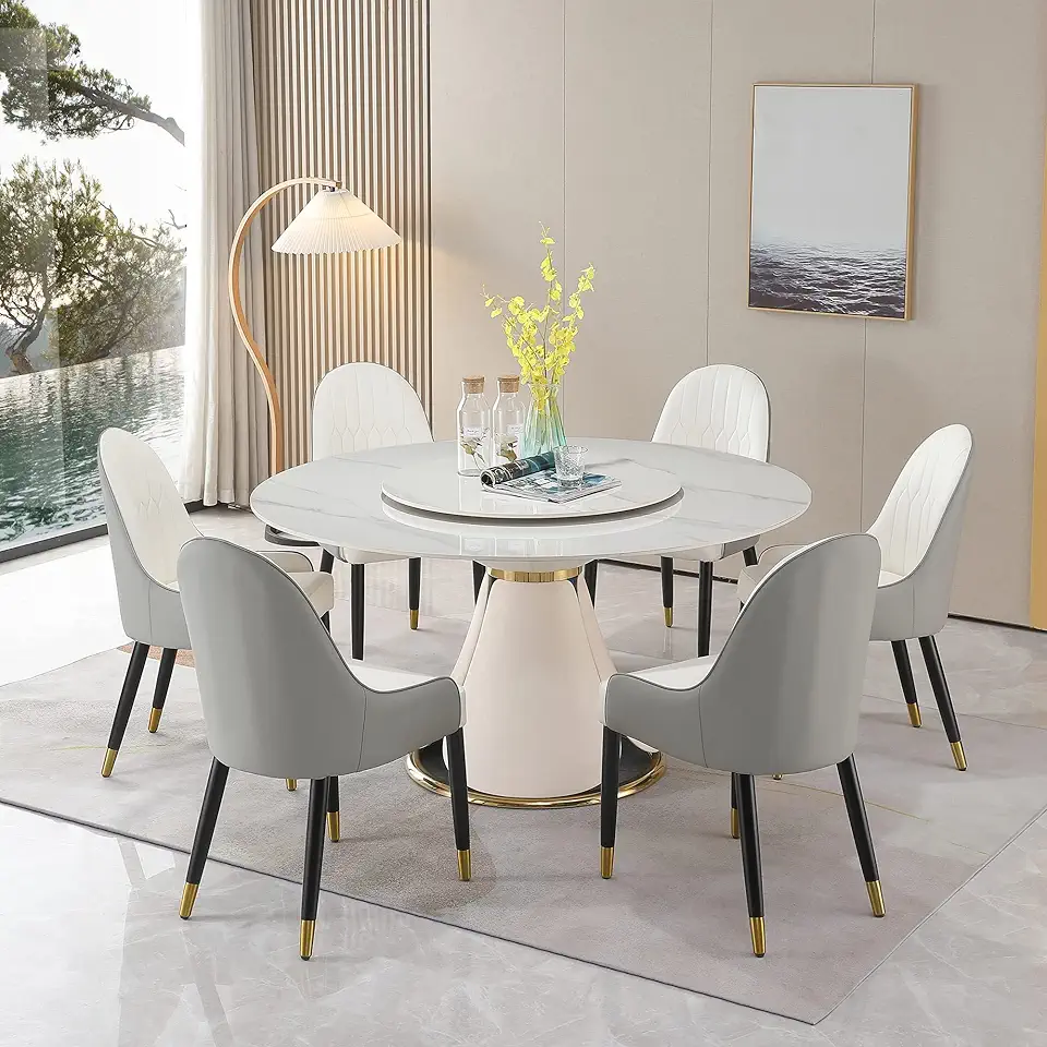 7 Pieces Dining Table Set Sintered Stone 59