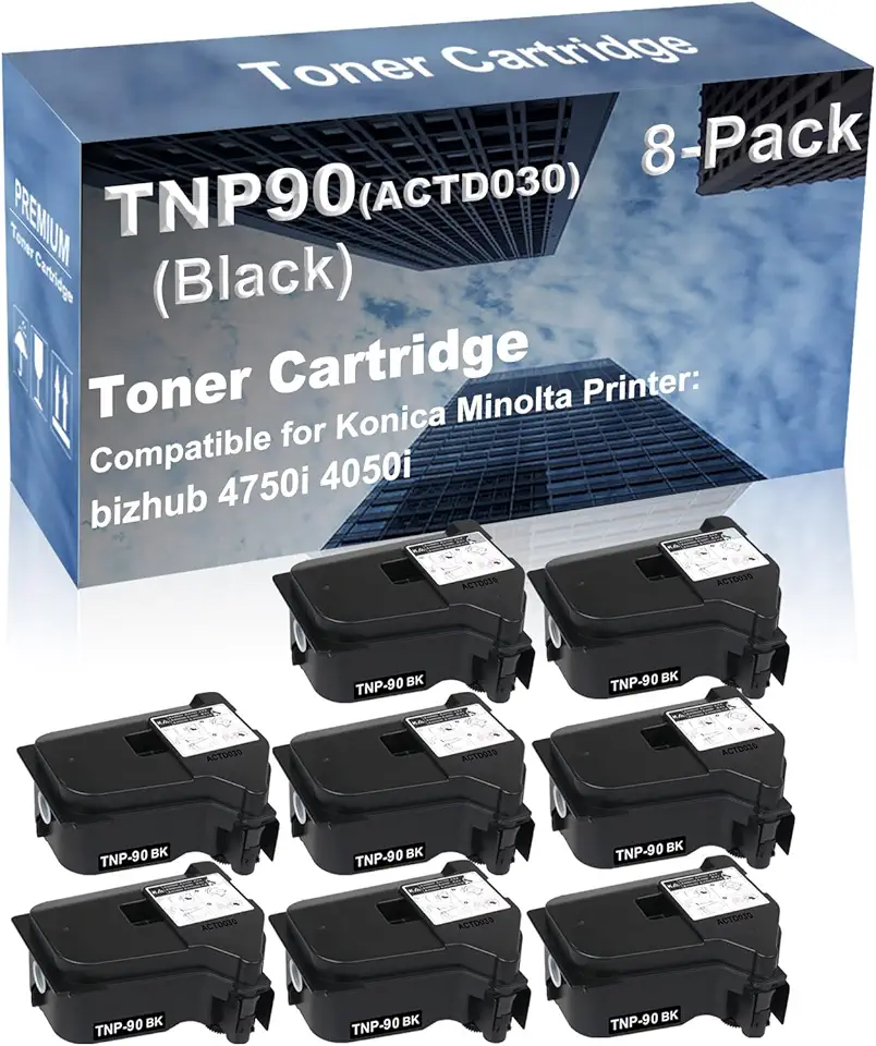 8-Pack Compatible High Capacity bizhub 4750i 4050i Printer Toner Cartridge Replacement for Konica Minolta TNP90 TNP-90 (ACTD030) Printer Cartridge (Black)