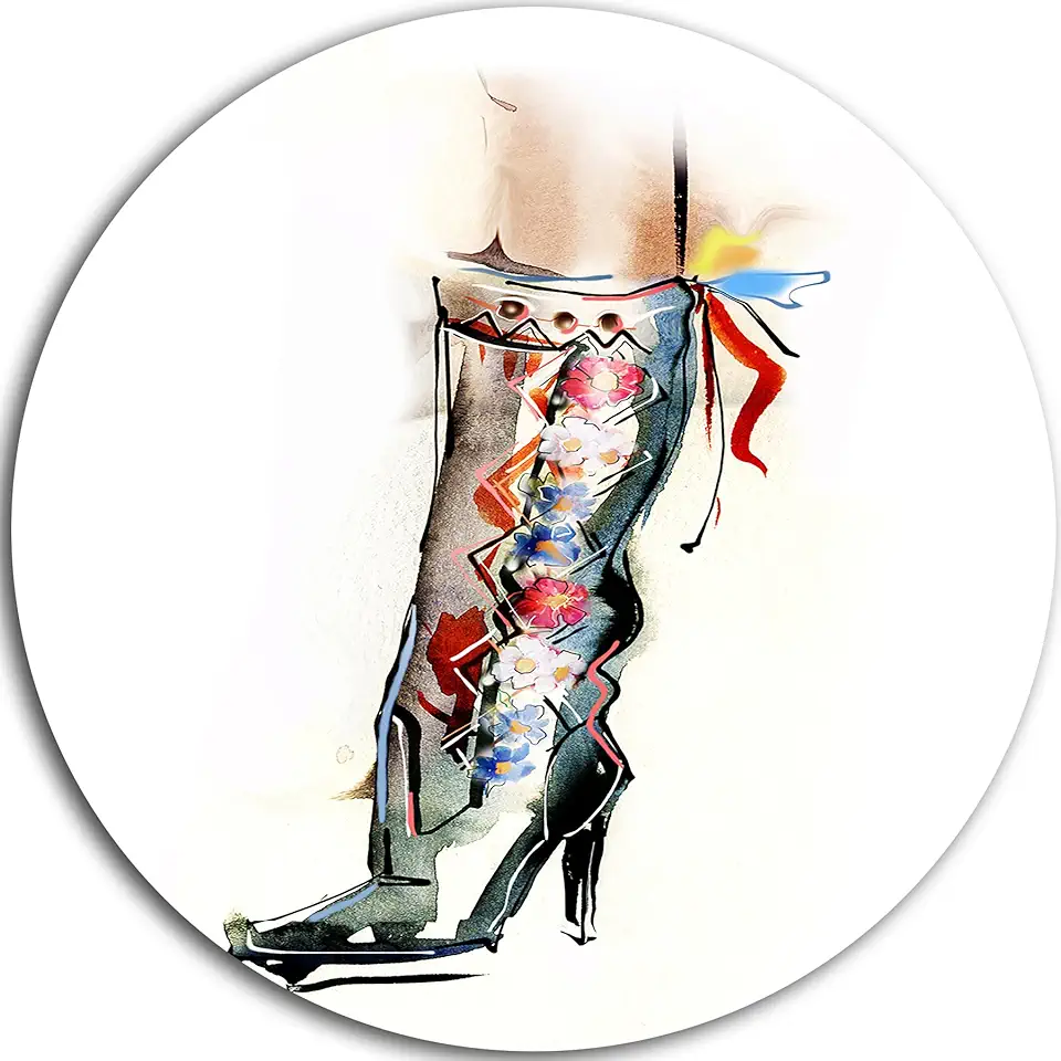 Designart Decorative Shoe Digital Round Wall Art-Disc of 23 inch, 23'' H x 23'' W x 1'' D 1P, Black