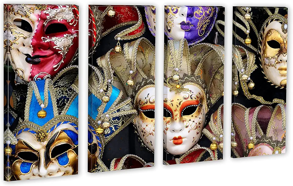 80 x 50 TOTAL - Ornate Venetian Masks Canvas Print. 4 Panel Split Wall Art