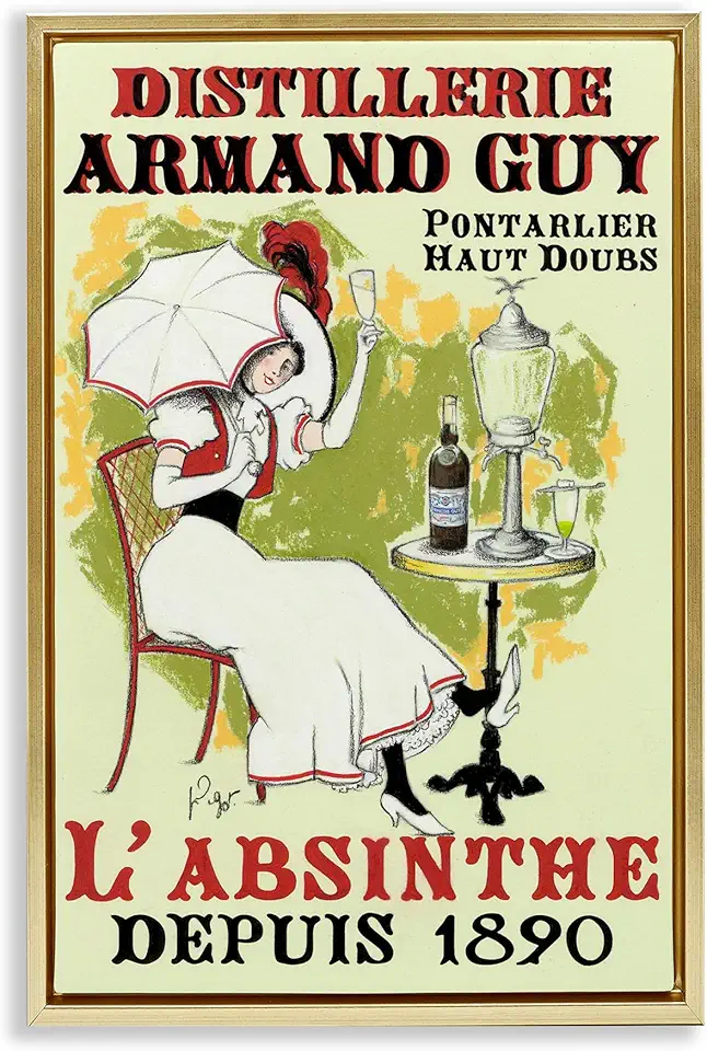 Stupell Industries Vintage French Distillery Gold Framed Floater Canvas Wall Art Design by Jean-Pierre Got, 21 x 31