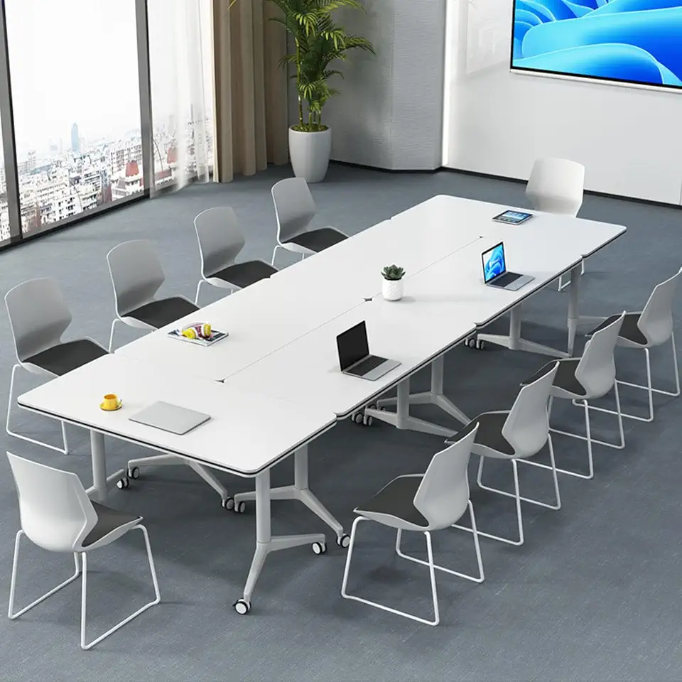 Conference Table, Folding Conference Room Tables Office Table Flip Top Mobile Meeting Training Table with Wheels, Seminar Boardroom Table for Office Conference Room (A 8Pack 47.2 x