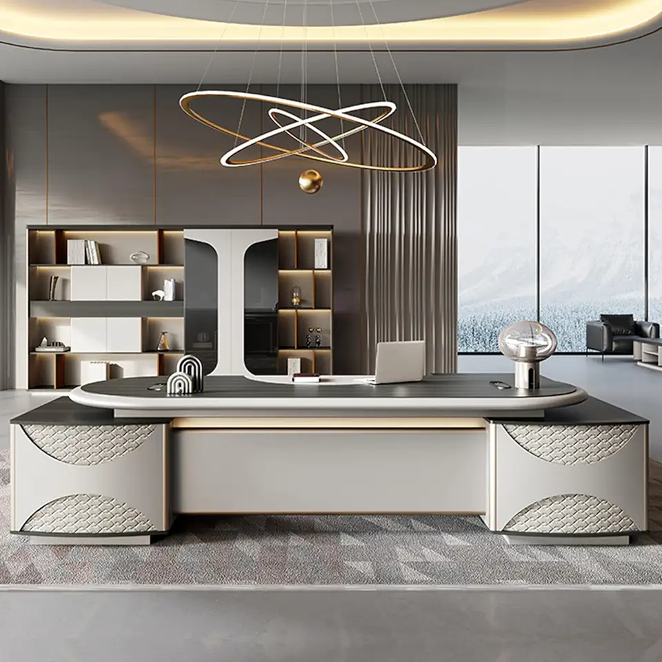 YZABEL Modern L Shaped Corner Executive Desk with Storage Cabinet, 94 inch Computer Desk with Cable Management, Writing Study Table Business Furniture Set Workstation for CEO Boss