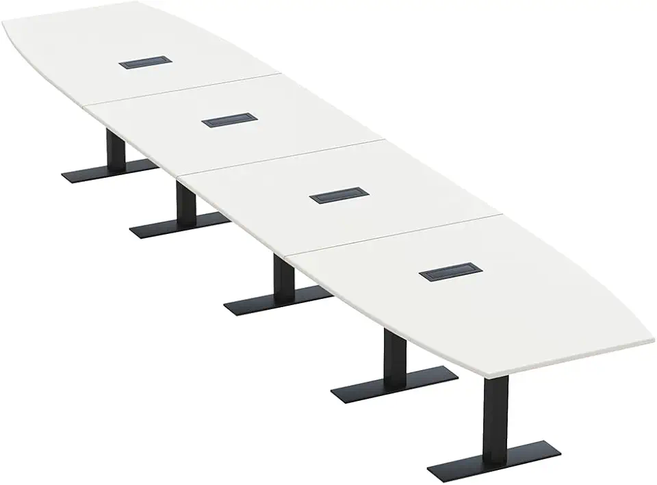 SKUTCHI DESIGNS INC. 20' Large Boat Modular Conference Table with Data and Power | 20 Person Boardroom Table |Metal T Bases | Harmony Series | White with Matte Black Base