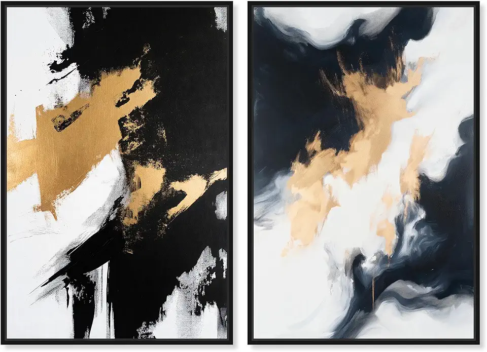 Art Remedy Obsidian Gold Set Canvas Set of 2 Elegant Wall Art, Black Frame, 36 x 54