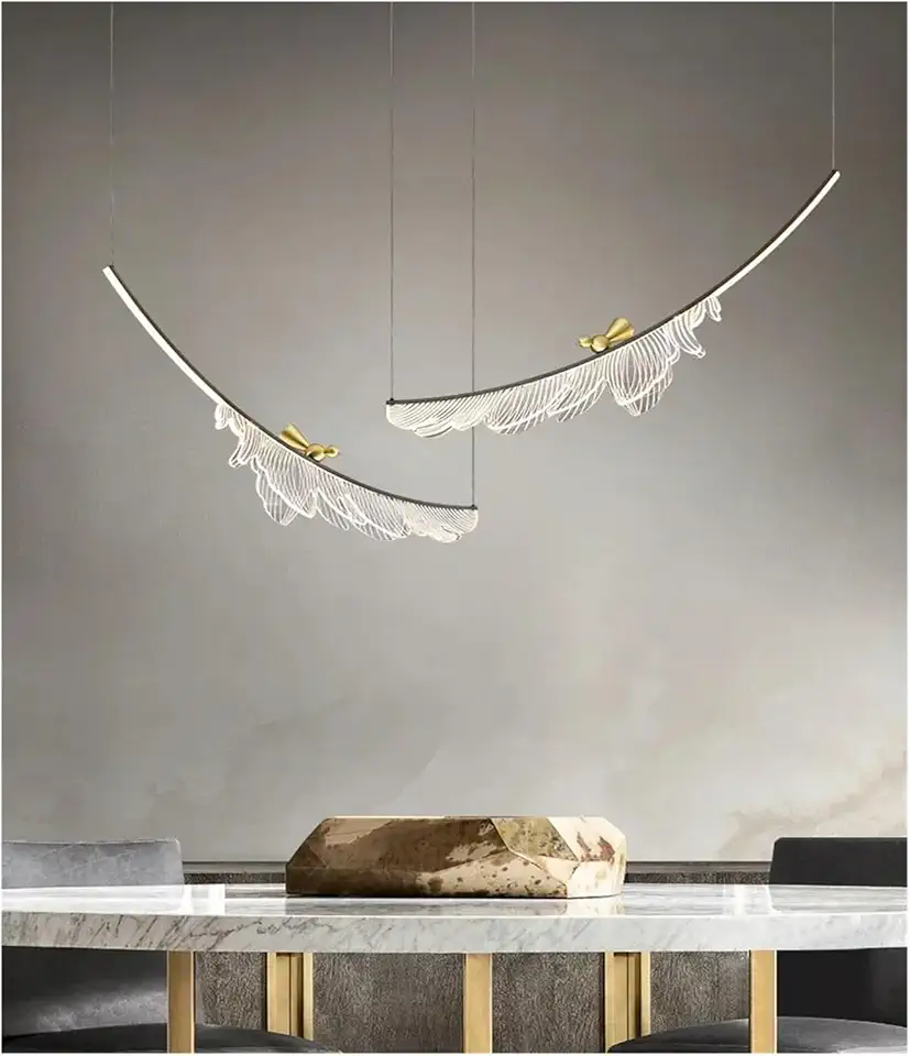 Modern Creative Feather Bird Acrylic Pendant Lamp Restaurant Living Room Hotel Lobby Led Chandelier Art Home Decoration Lighting(2 Lights)