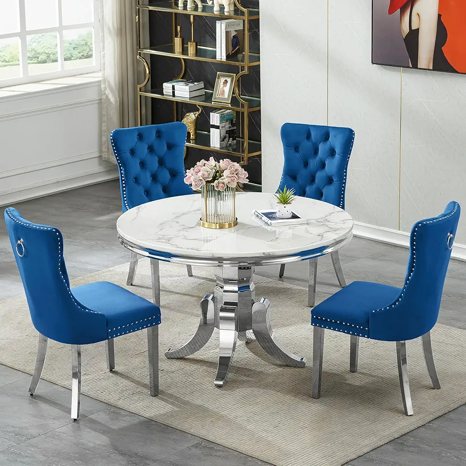 Goujxcy 5 Piece Round Dining Table Set for 4, 45