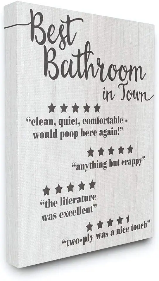 Stupell Industries Five Star Bathroom Funny Word Black and White Textured Design Canvas Wall Art, 36 x 48, Multi-Color