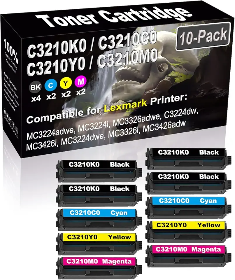 10-Pack (4BK+2C+2Y+2M) Compatible High Yield C3210K0 C3210C0 C3210Y0 C3210M0 Laser Printer Toner Cartridge Used for MC3224dwe MC3326i MC3426adw C3326dw C3426dw Printer