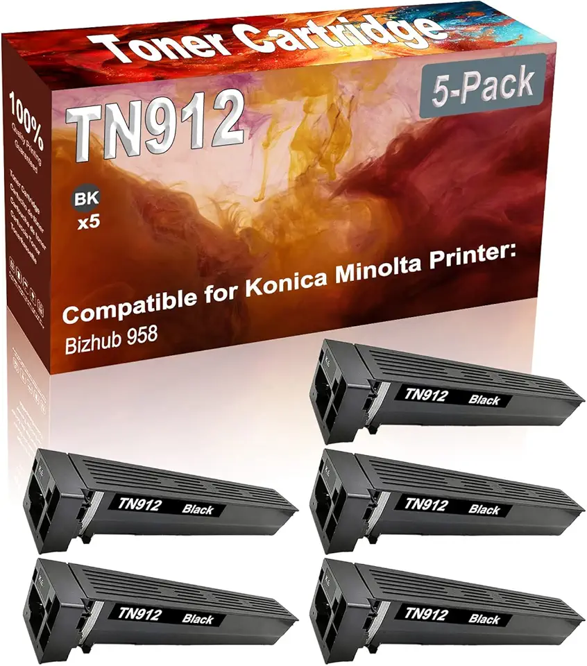 5-Pack (Black) Compatible TN912 (TN-912) Printer Toner Cartridge (High Capacity) fit for Konica Minolta Bizhub 958 Printer