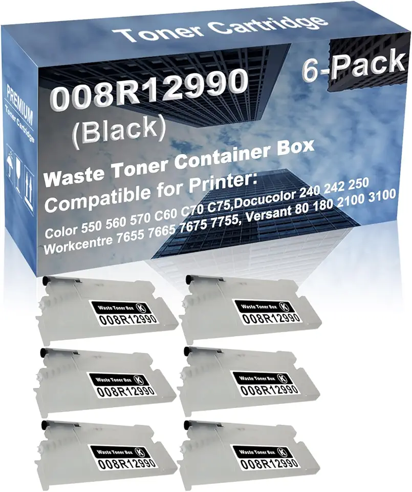6-Pack Compatible High Yield Versant 80 180 2100 3100 Waste Toner Container Box Replacement for 008R12990 Toner Cartridge (Black)
