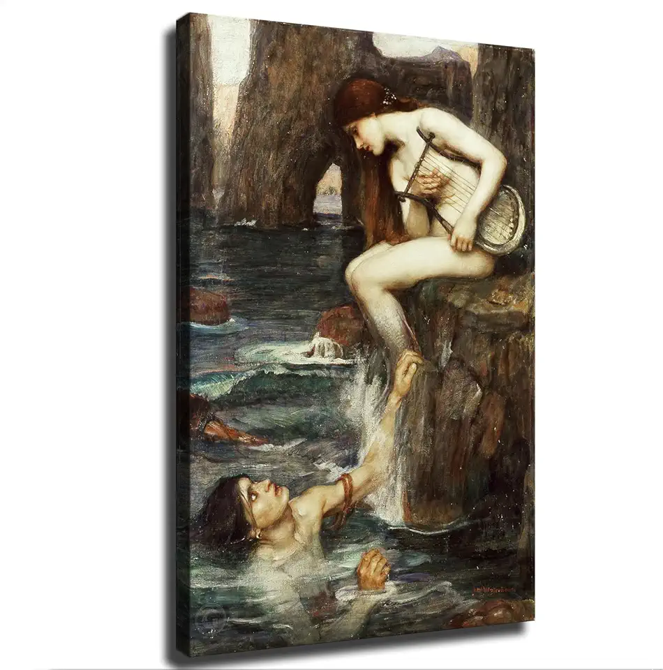 Sponsored Ad - The Siren by John William Waterhouse Poster Canvas Printing Wall Art Painting HD Artwork for Bedroom Home Decoration (20x30inch-Framed)