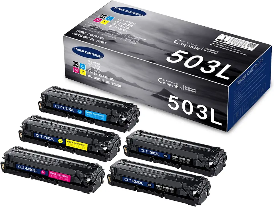 [5-Pack, 2BK/C/M/Y] CLT-K503L CLT-C503L CLT-M503L CLT-Y503L High Yield Toner Cartridge Compatible Replacement for Samsung CLT-K503L CLT-C503L CLT-M503L CLT-Y503L for sl-c3010dw sl-c3060fw Printer