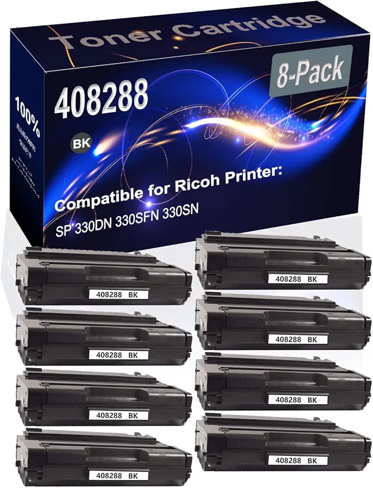 8-Pack (Black) Compatible 408288 Printer Toner Cartridge (High Capacity) fit for Ricoh SP 330DN 330SFN 330SN Printer