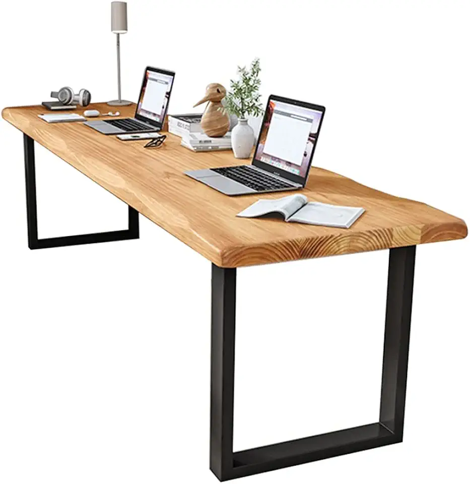 Solid Wood Pine Office Desk 5Cm Thick Rectangular Metal Table Multifunctional Strong Load Bearing Easy Assembly 130X60X75Cm Stylish Design for Home & Office,A Color-130x60x75cm