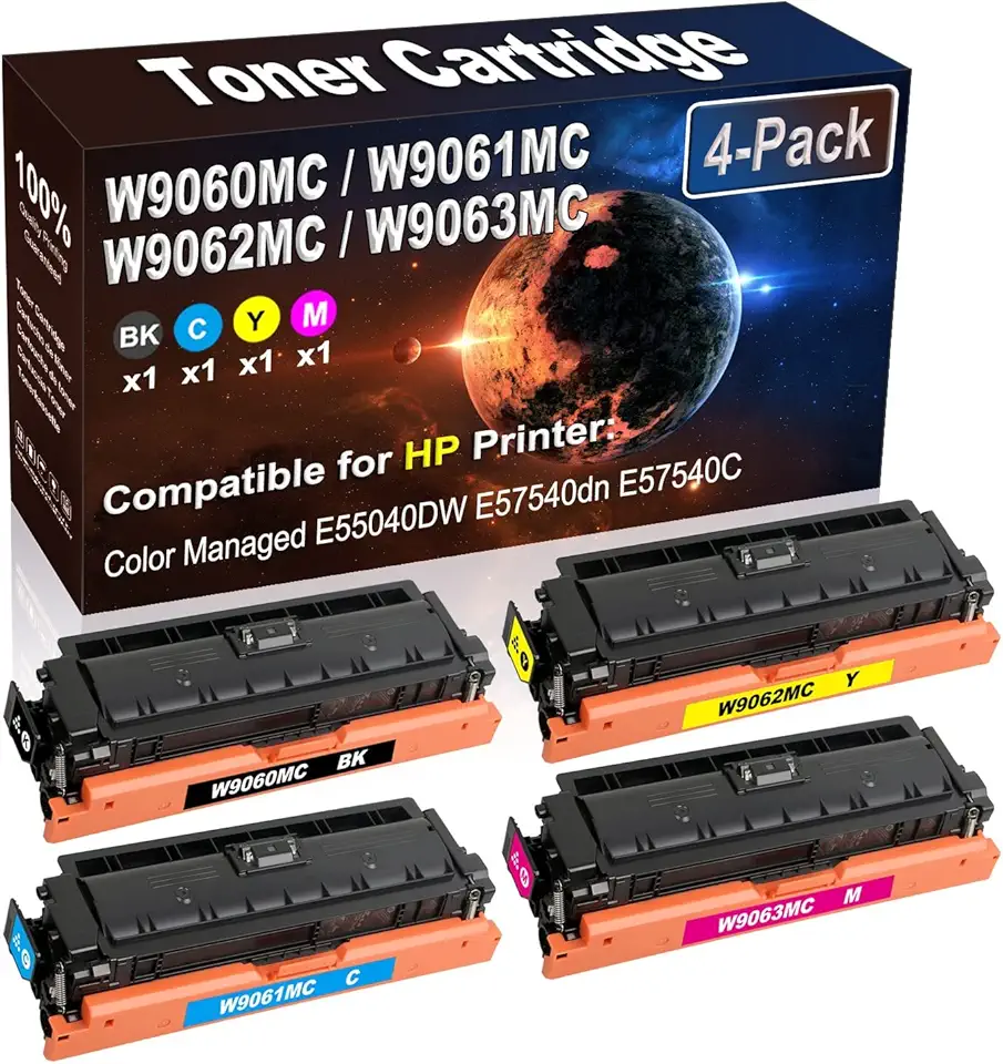 4-Pack (BK+C+Y+M) Compatible High Yield W9060MC W9061MC W9062MC W9063MC Printer Toner Cartridge use for HP Managed E55040DW E57540dn E57540C Printers