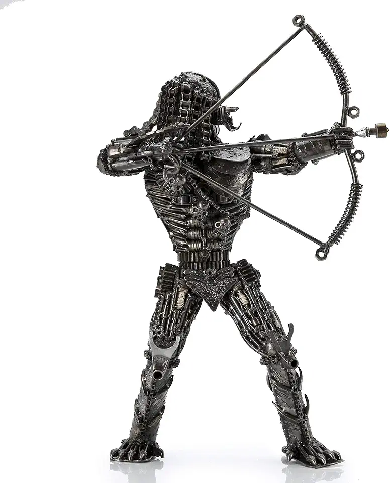 KALIFANO Large Predator Inspired Recycled Metal Sculpture Handcrafted from Scrap Metal - One of a Kind Handmade Predator Movie Series Inspired Steel Art