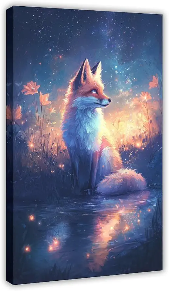 ZMLIS Glowing Fox Poster – Dreamy Night Animal Art Print – Galaxy Landscape Wall Decor Canvas Wall Art Print Poster For Home School Office Decor 20x30inch(50x75cm)