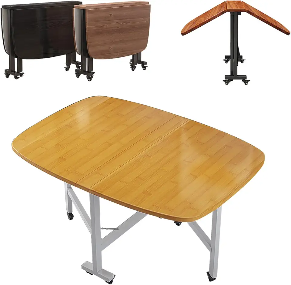 Folding Dining Table, Modern Kitchen Table With 6 Wheels, Extendable Drop Leaf Folding Dining Table, Compact Small Dining Table For Small Places, Stable, No Assembly Required(Natural,100x60x75cm)