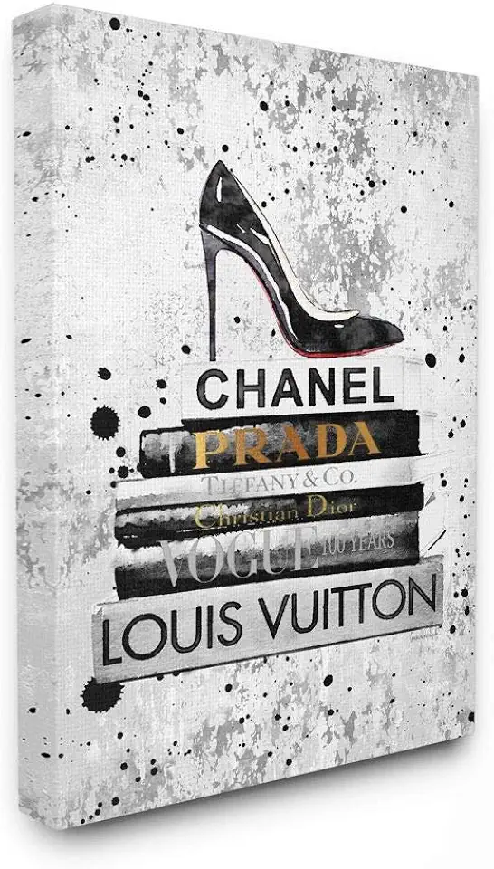 Stupell Industries Fashion Designer Shoes Bookstack Black Textured Watercolor Canvas Wall Art, Multi-Color