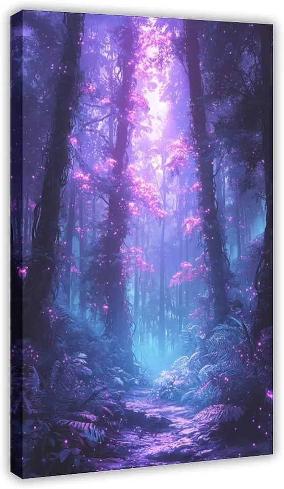 Bioluminescent Cyberpunk Landscape – Futuristic Neon Nature Poster – Sci-Fi Inspired Digital Wall Art for Creative Spaces Poster Print Decorative Painting Canvas Wall Art Living Room Posters Bedroom P