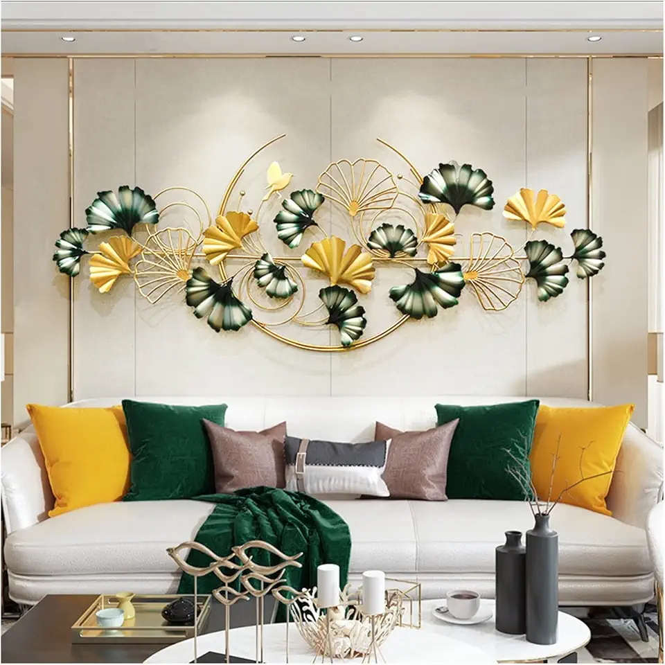 AVLUZ High-end Metal Wall Decor, Luxury Ginkgo Leaves Iron Art Wall Hanging Sculpture Decoration, 3D Artwork Decorative Pendant for Living Room, Bedroom, Entryway (Size : 160 * 65cm)