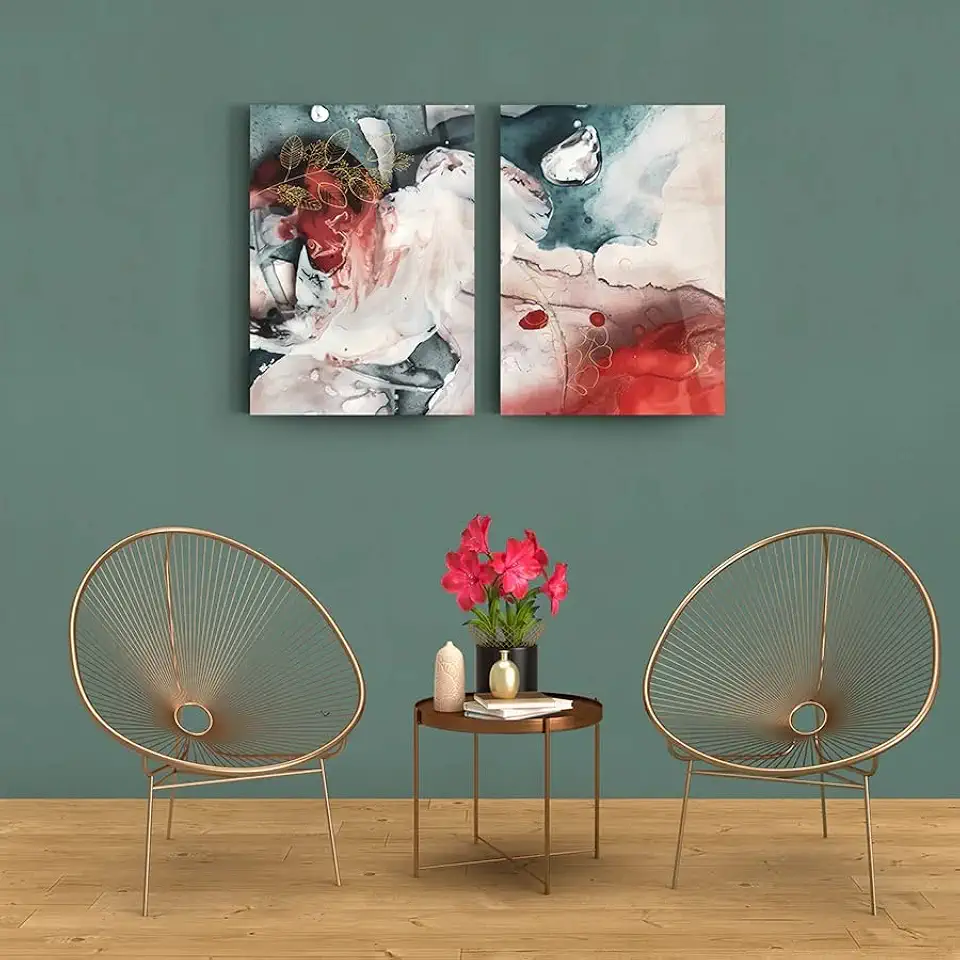 Marble Design 32 Set Of 2 Wall Decor , Glass Wall Art, Frameless Free Floating Tempered Glass Panel, Living Room Decoration (27.5”W x 39.3”H – 70x100cm Each Piece)