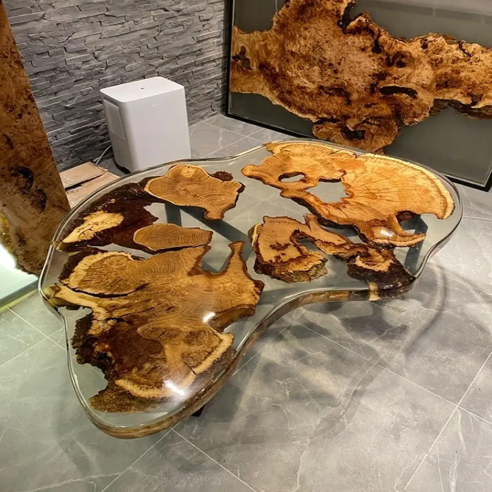 RESINHOMEFURNITURE Handcrafted Clear Resin Table Natural Wood Slices Epoxy Table Coffee Table Living Room Table Dining Table Console Table Bar Counter Side Table (30 Inches Tall, 66 x 66 Inches)