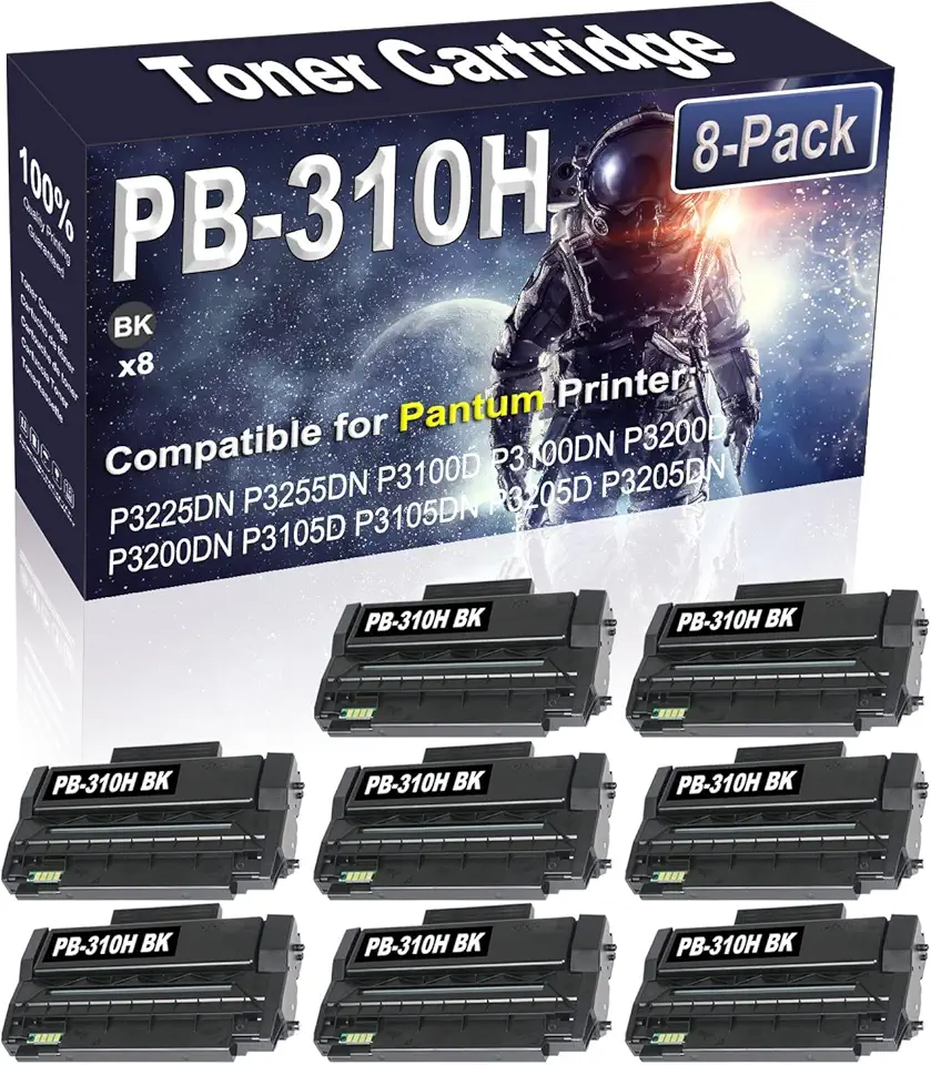 8-Pack (Black) Compatible High Yield PB-310H PB310H Imaging Toner Cartridge Use for Pantum P3225DN P3255DN P3100D P3100DN P3200D P3200DN P3105D P3105DN P3205D P3205DN Printer (6,000 Pages)