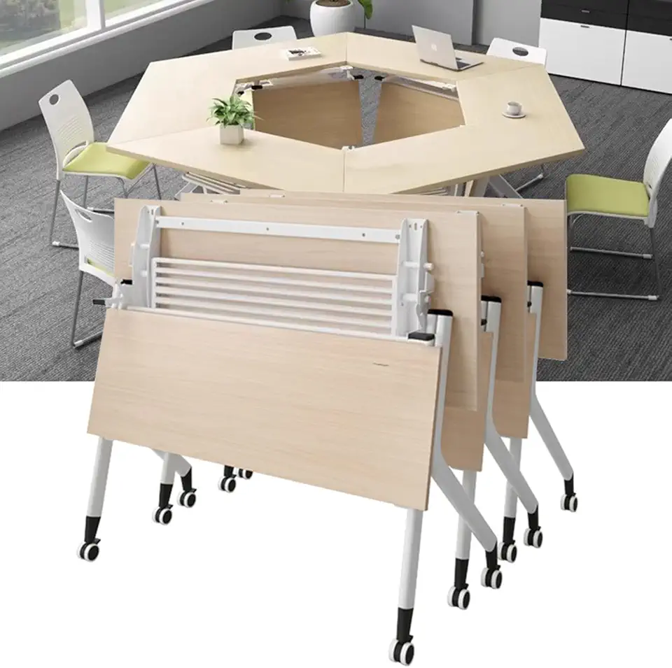 3 Pack Mobile Meeting Table for Office Folding Conference Table Flip Top Mobile Training Table with Lockable Wheels for Conference Rooms Training Rooms 71in Portable and Flexible Office Furn