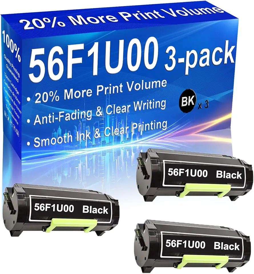 3-Pack (Black) Compatible MS521dn, MS621dn, MS622de, MX521ade, MX521de Printer Toner Cartridge (High Capacity) Replacement for 56F1U00 Printer Toner Cartridge