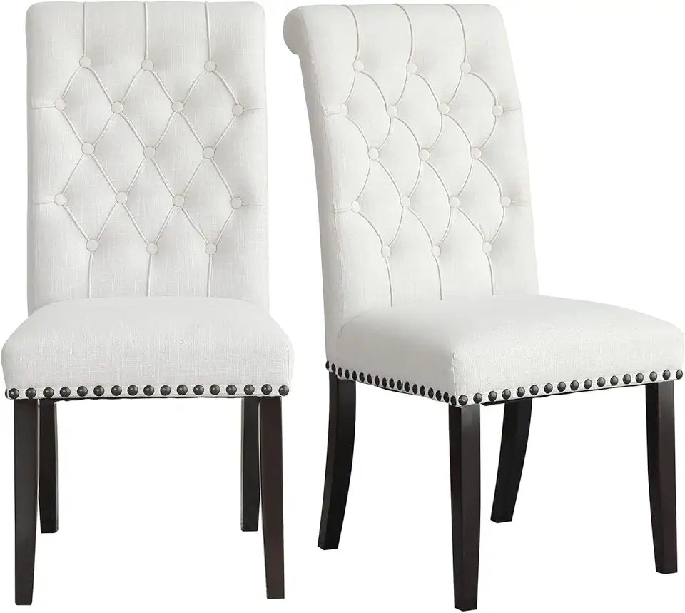 Vanity Art Upholstered Dining Chairs Set of 2 White Dining Chairs with Solid Wooden Legs Mid Century Modern Dining Chairs for Kitchen UC-2