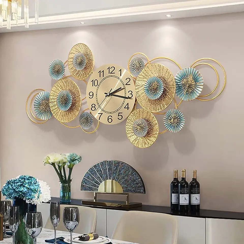 Wall Clock Modern Art Wall Clock Large Modern Metal Leaf Wall Clock, Modern Silent Non Ticking Battery Operated Decor Wall Clocks, for Office Kitchen Bedroom Li,A-B