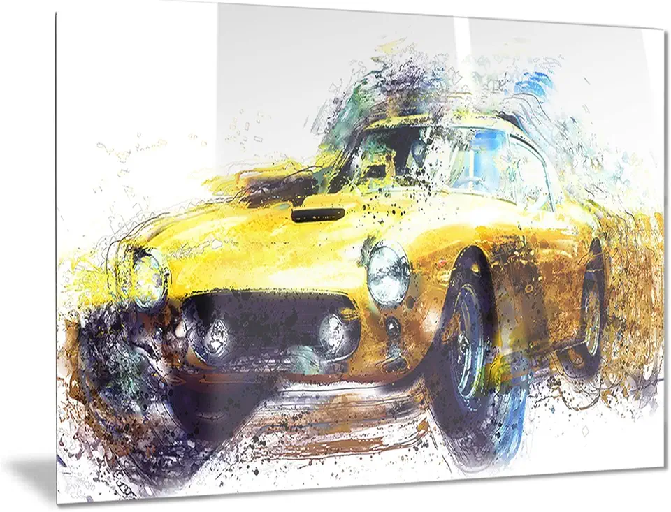 Designart Yellow Classic Car Metal Wall Art - MT2656 - 28x12