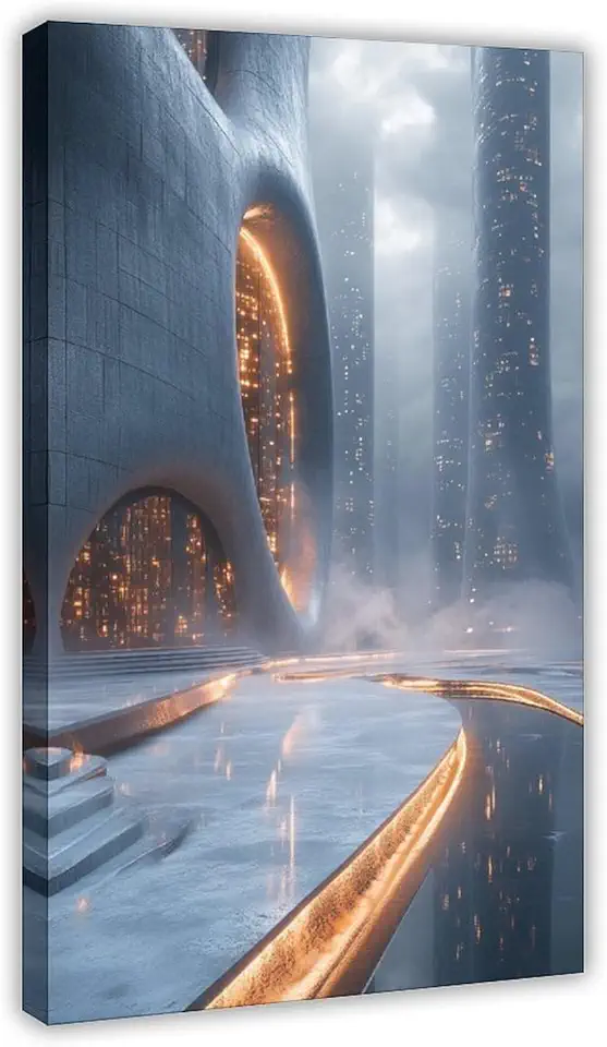 XAHOR Futuristic Architecture Poster – Cool Gray Minimal Wall Art for Industrial Interior Canvas Poster Bedroom Decor Sports Landscape Office Room Decor Gift 20x30inch(50x75cm)