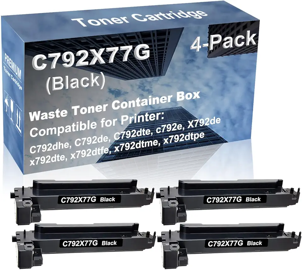4-Pack Compatible High Yield x792dtfe, x792dtme, x792dtpe Printer Waste Toner Container Box Replacement for Lexmark C792X77G Printer Cartridge (Black)