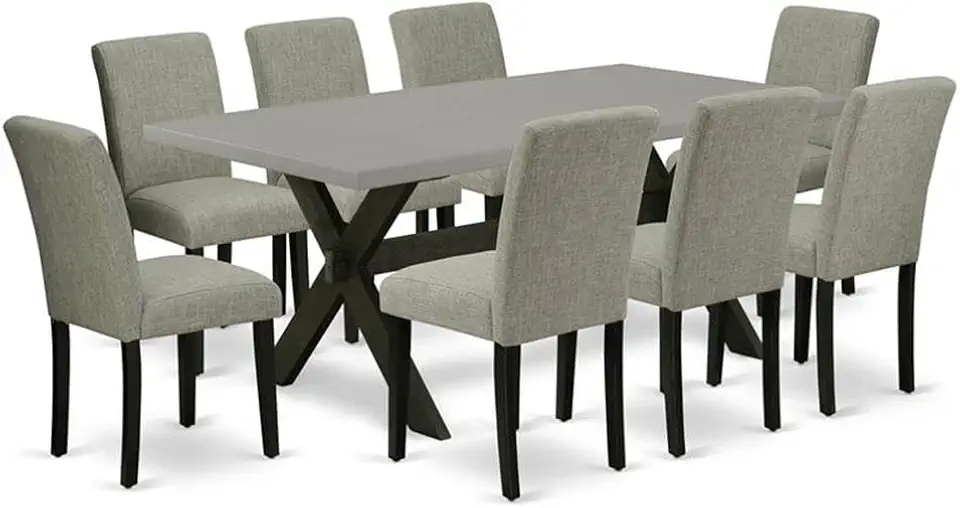 East West Furniture X697AB106-9 9 Piece Modern Dining Table Set Includes a Rectangle Wooden Table with X-Legs and 8 Shitake Linen Fabric Parson Dining Chairs, 40x72 Inch, Multi-Color