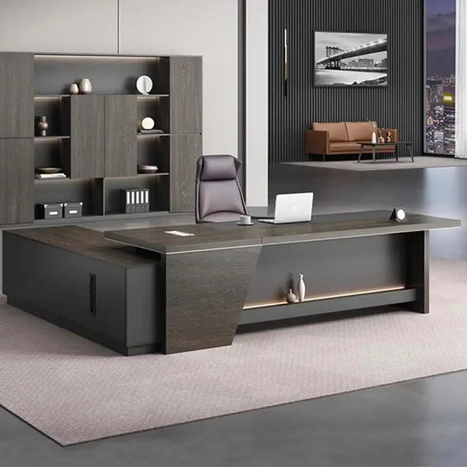 Modern 94 Inch Large Office Desk with Lateral Cabinet, Large Executive Desk Office Desk with Power Outlet and Drawer Cabinet Gaming Table Workstation Drawers, Business Furniture