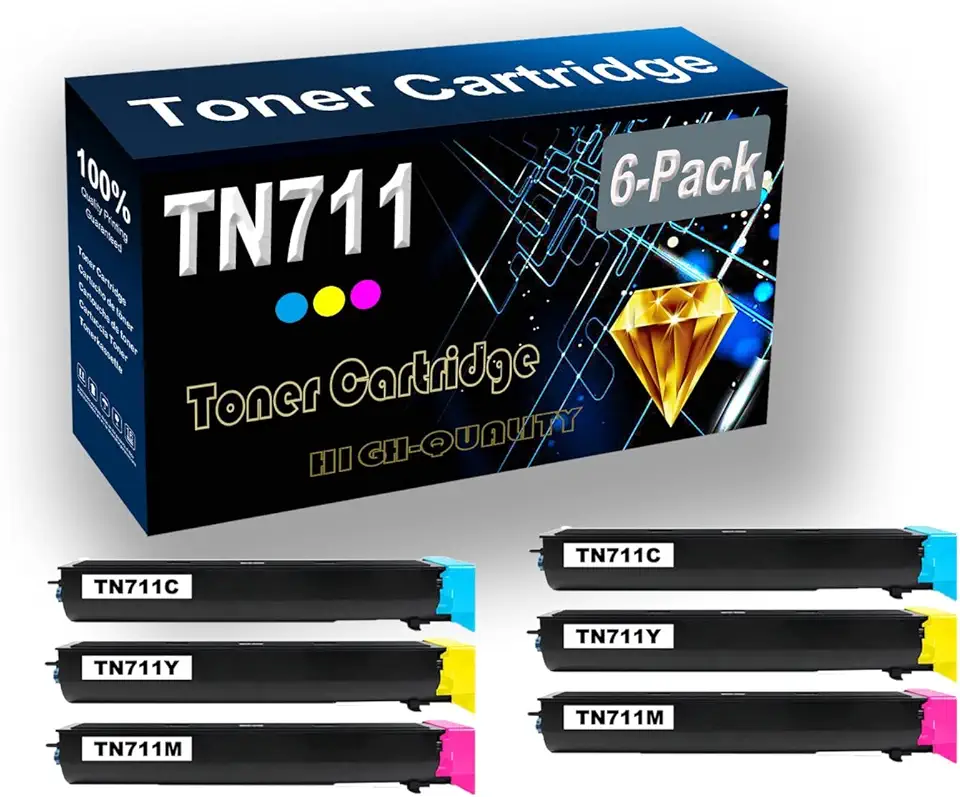 6-Pack (2C+2Y+2M) Compatible High Yield TN-711 TN711 | TN-711C TN-711Y TN-711M Laser Printer Toner Cartridge use for Konica Minolta Bizhub C754 C654 654E 754E Printer