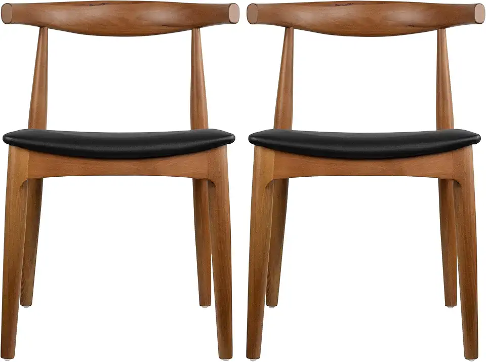 2xhome Set of 2 Solid Wooden Dining Chairs | Upholstered Faux Leather Cushioned Seat | Modern Farmhouse Elbow Side Chair | Home, Kitchen, Office, Meetings (Espresso)